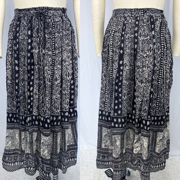 Vintage Access witchy gauzy crinkle black and white flowy broomstick midi skirt - Picture 2 of 5